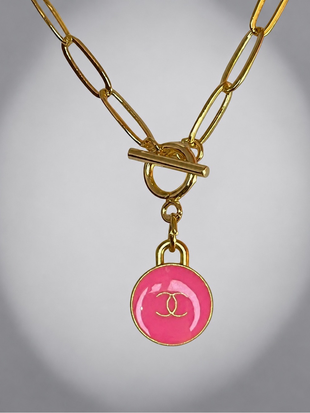 Upcycled CC  pink charm necklace